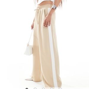 River Island  Wide Leg Jogger Pants with Side Stripe in Beige